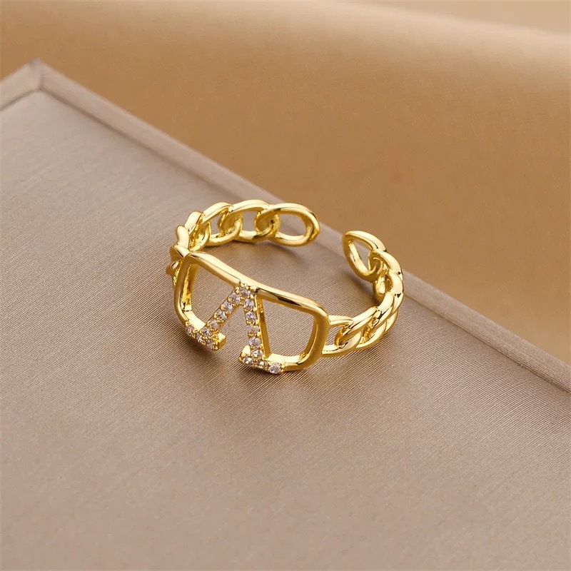 This spring and summer light luxury diamond-encrued zircon opening ring features a unique design with adjustable letters, exuding a sense of sophistication details Picture