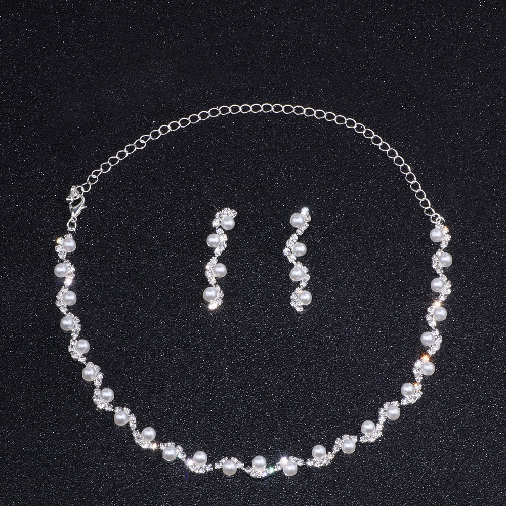 Cross-border wedding accessories, European and American fashionable and simple diamond-encrusted set necklaces, earrings, bridal wedding jewelry for women Specification drawing