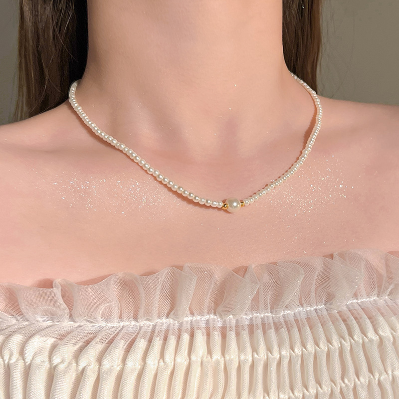Pearl necklace, versatile, fashionable, light luxury, court gentle choker collarbone chain, feminine charm, noble lady, high-end neckchain Specification drawing