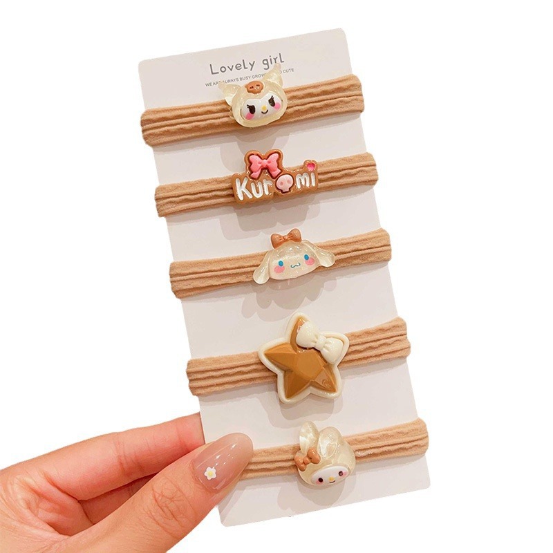 Children's hair tie, high ponytail hair tie, student milk coffee hair tie, hair band, girls' hair non-damaging, high-elasticity rubber band headwear Item Picture