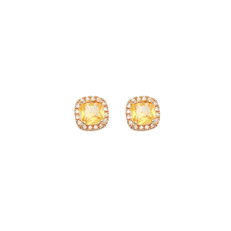 S925 Silver Needle Yellow Diamond Square Sugar Stud Earrings for Women 2024 New Style Bestseller, elegant and stylish earrings with a light luxury and high-end feel Item Picture