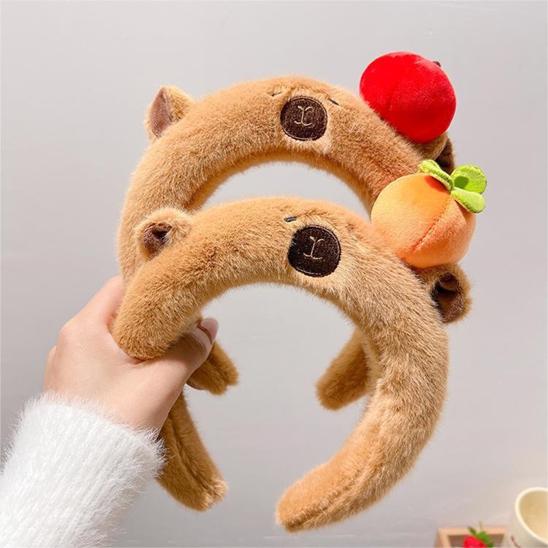 Plush Capibara hair band, women's face washing capybara high skull top headband, children's head accessories, autumn and winter Maillard hair accessories Specification drawing