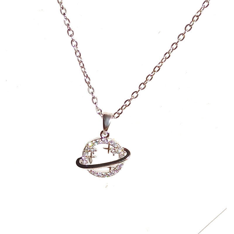 A new Japanese and Korean style smiley face planet pendant titanium steel necklace, a rare collarbone chain for women, and a high-end and versatile accessory Item Picture