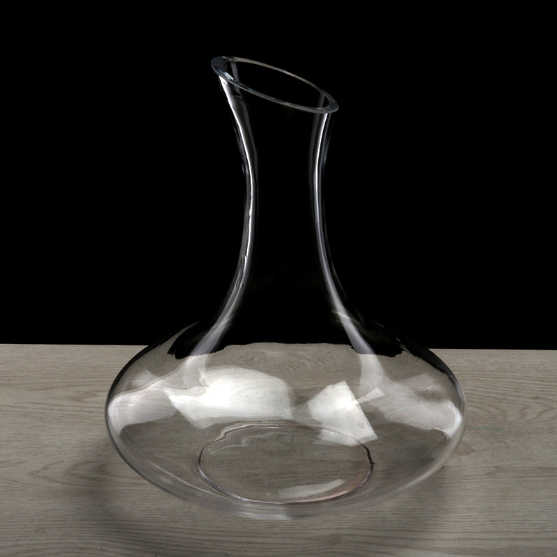 Wholesale glass wine decanters with large bellies and slanted mouths, wine pouring vessels, and wine accessories available with logos details Picture