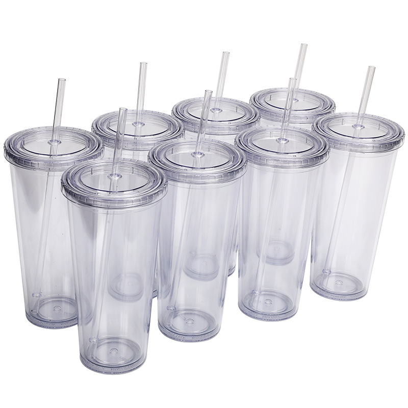 The manufacturer's new 16oz cross-border creative fully transparent drinking cup, a popular portable double-layer straw cup for heat and cold preservation details Picture