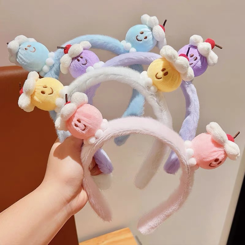 Cream cake ~ Cartoon cherry plush hairband, high hair clip on the top of the head, headband, face wash, mask, hair accessory, autumn and winter details Picture