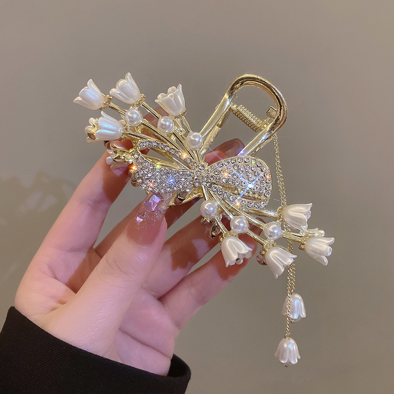 New Chinese-style ancient wind chime orchid hair clip, bow at the back of the head, ethereal grab clip, hair tie shark clip headwear, Chinese style details Picture