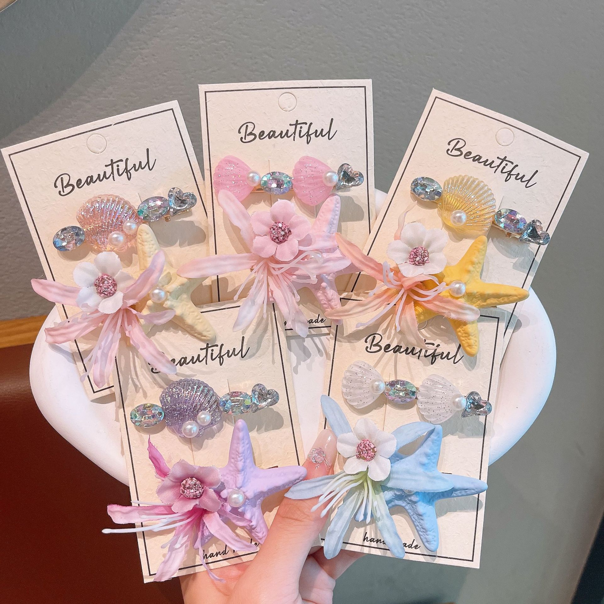 Children's super fairy starfish flower hair clips, girls' updo hair clips, duckbill clips, girls' bangs, broken hair clips, baby hair clips and headwear full figure