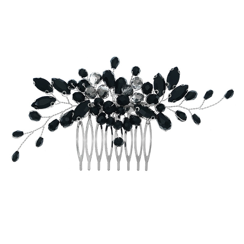 Bride's hair accessory, wedding dress headwear, comb, simple handcrafted Halloween diamond-encrusted updo, dark crystal comb Item Picture