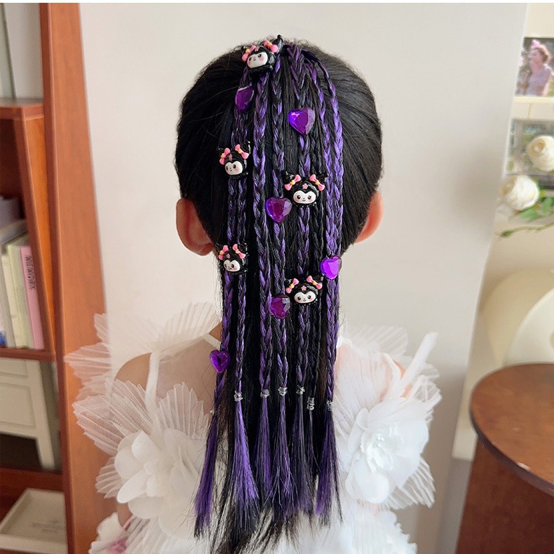 Children's Kulomi wigs, braids, hair ties, girls' high ponytails, hair bands, girls' sweet and cool boxing braids, hair accessories Specification drawing