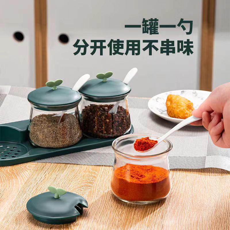 Factory-customized three-piece seasoning jar set with base, kitchen seasoning box, seasoning jar, seasoning jar and salt jar combination set Specification drawing