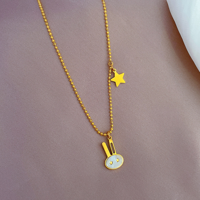 【 All-titanium Steel 】 Mother-of-pearl Rabbit minimalist style furnace real gold necklace, female Instagram influencer collarbone chain accessory Item Picture