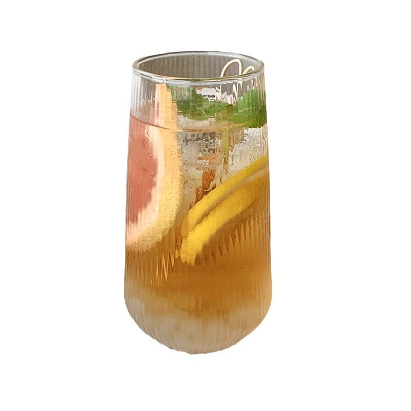 Creative and fresh vertical pattern glass cup, ins high appearance level fruit tea cold drink cup, large-capacity coffee cup, sparkling cola cup Item Picture