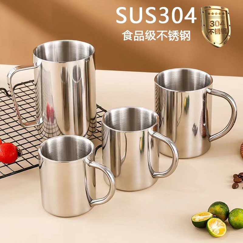 Cross-border 304 stainless steel water cups, household mugs, double-layer anti-drop children's cups, milk cups, covered coffee cups Specification drawing