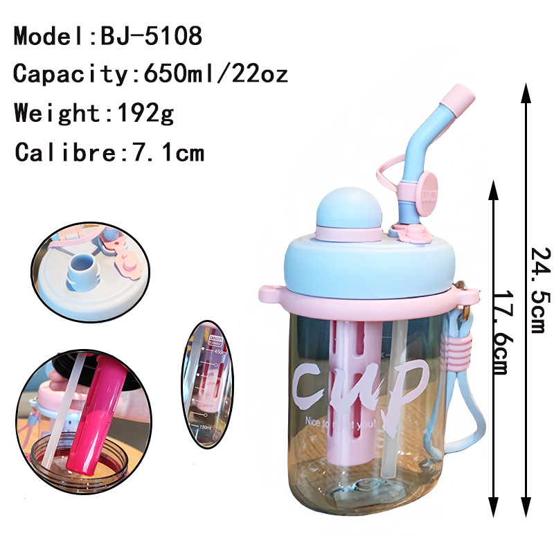 Summer portable rope double-drinking straw plastic water cup for student girls Korean version trendy tea stranding flower tea cup Application Scenario