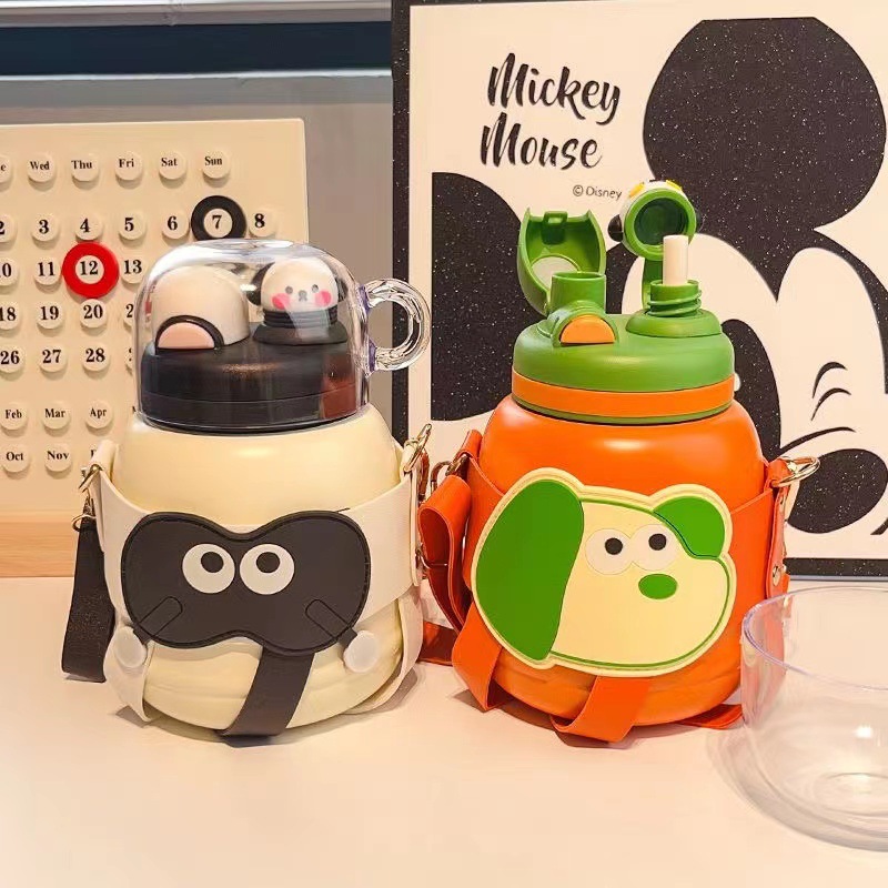 Internet-famous children's high-appearance-level insulated cup, cute male and female cartoon Wangzi dog, big-bellied cup, portable double drinking cup details Picture