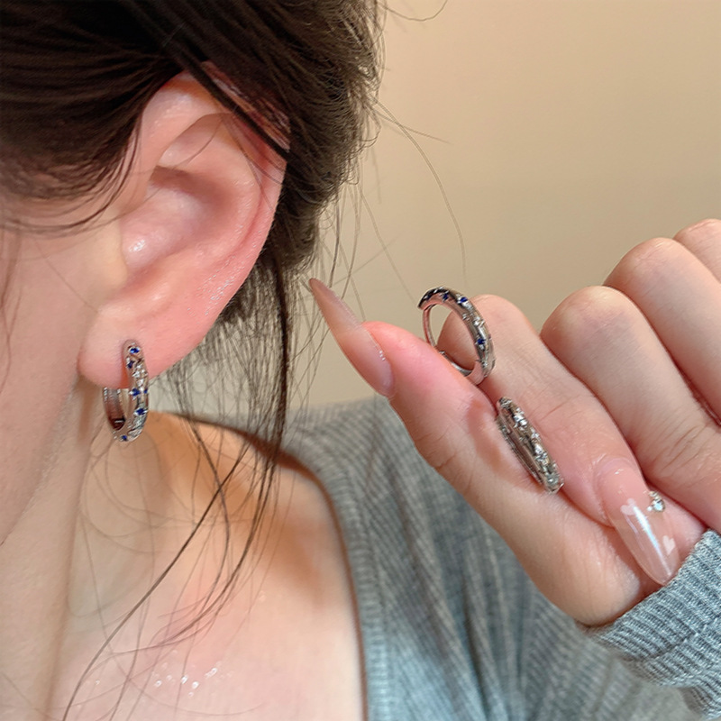 Diamond-encrusted star-studded earrings with a niche design sense, simple Japanese and Korean ear rings, unique and exquisite, versatile and high-end ear buckles details Picture