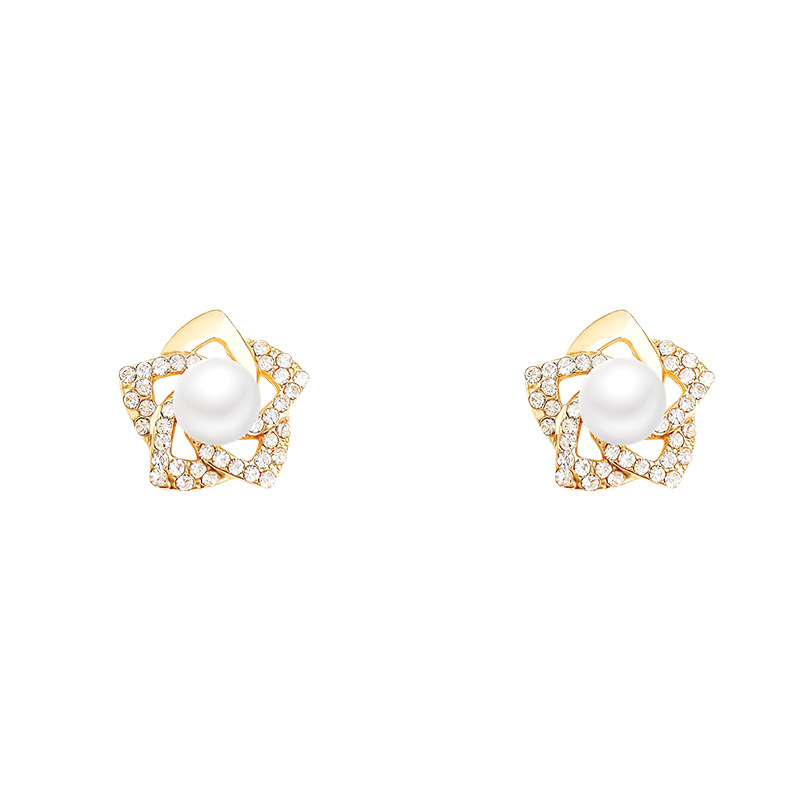High-end diamond-encrusted hollowed-out flower pearl earrings, fashionable and sweet for women, versatile stud earrings, wholesale of internet-famous earrings Item Picture