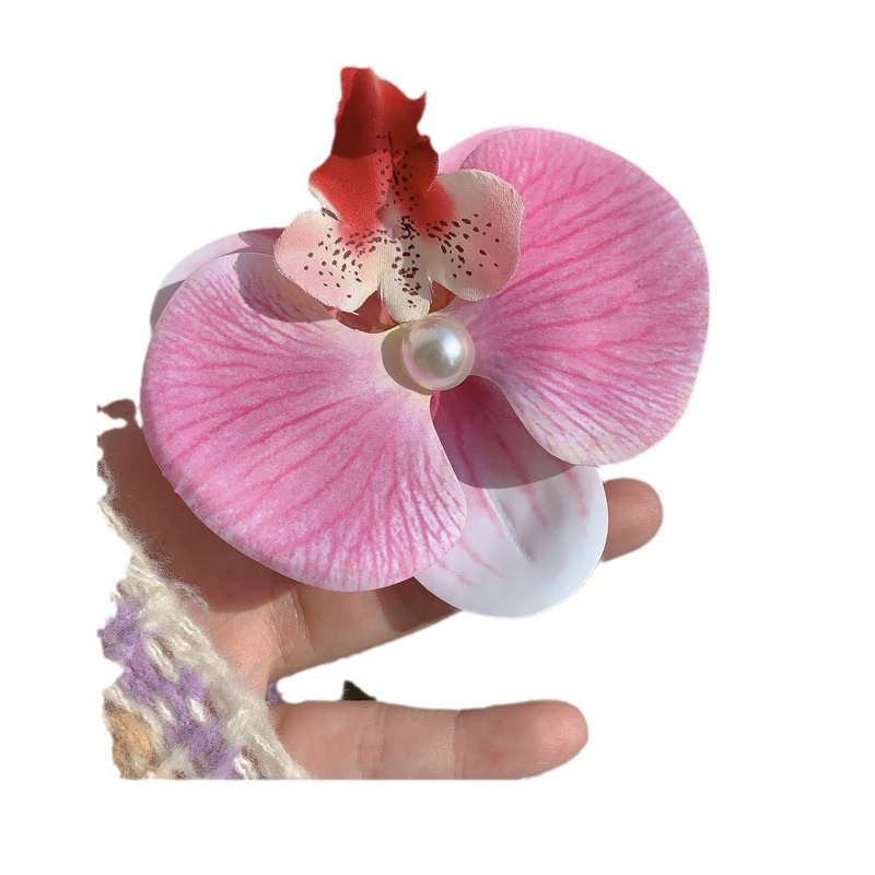 Sweet pink Phalaenopsis hairpin for women 2024 New style atmosphere photo flower duckbill hairpin Spring and Summer sweet hairpin headwear Item Picture