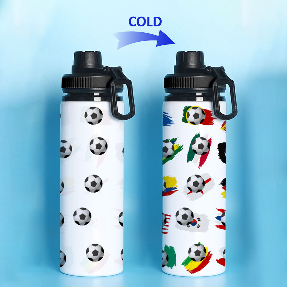 New World Cup football color-changing outdoor sports water bottle Portable stainless steel aluminum cycling fitness water bottle in stock full figure
