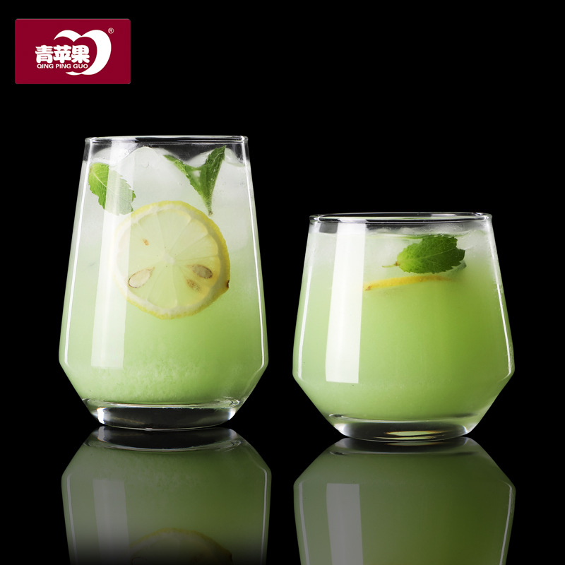 European-style household geometric cups, glass cups, whisky wine glasses, heat-resistant water cups, juice drink cups, tea cups with printed logos full figure