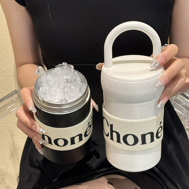 Portable stainless steel high-appearance-level light luxury ins style handle water cup, large-capacity simple direct drinking cup, girls' insulated cup Specification drawing