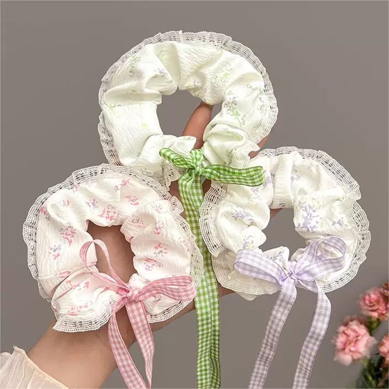 Forest-style niche lace lace lace ribbon large intestine hair band Korean princess ins~ Sweet and stylish girl hair rope hair accessory full figure