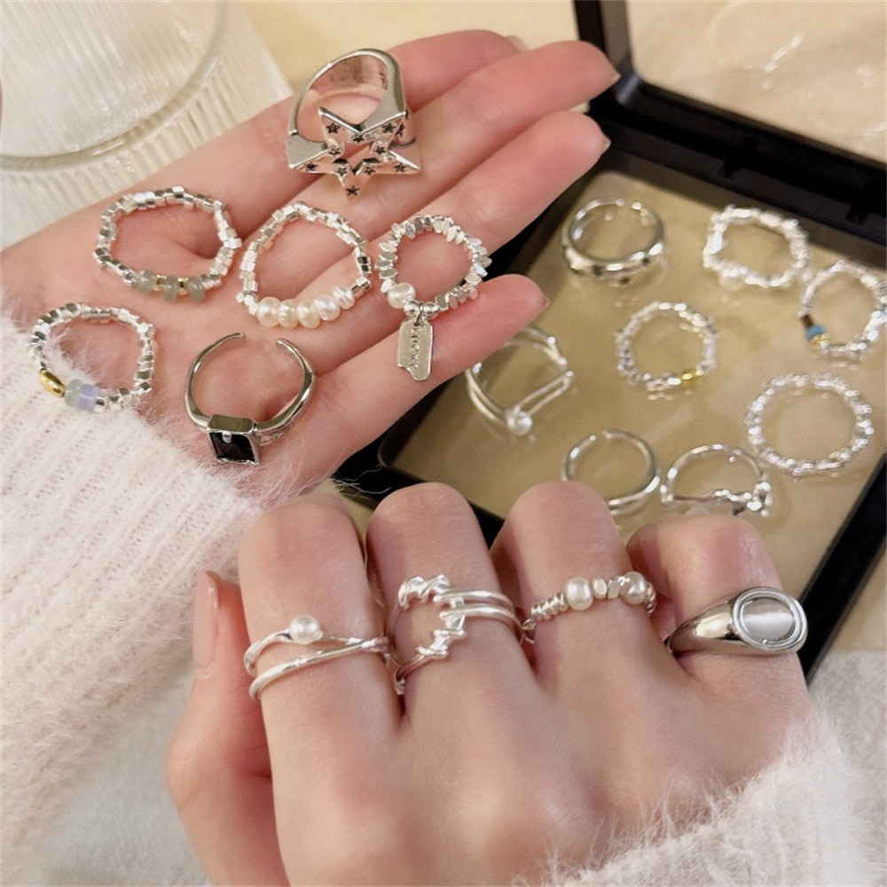 Korean 925 sterling silver plain ring, women's Instagram style, niche design, high-end and versatile, open adjustable tail ring details Picture