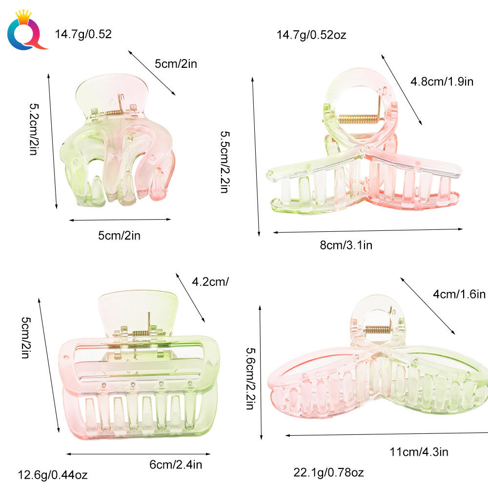 Qiyue high-end transparent pinkish-green hair clips, small updo hair clips, back of the head shark clips, hair accessories wholesale Application Scenario