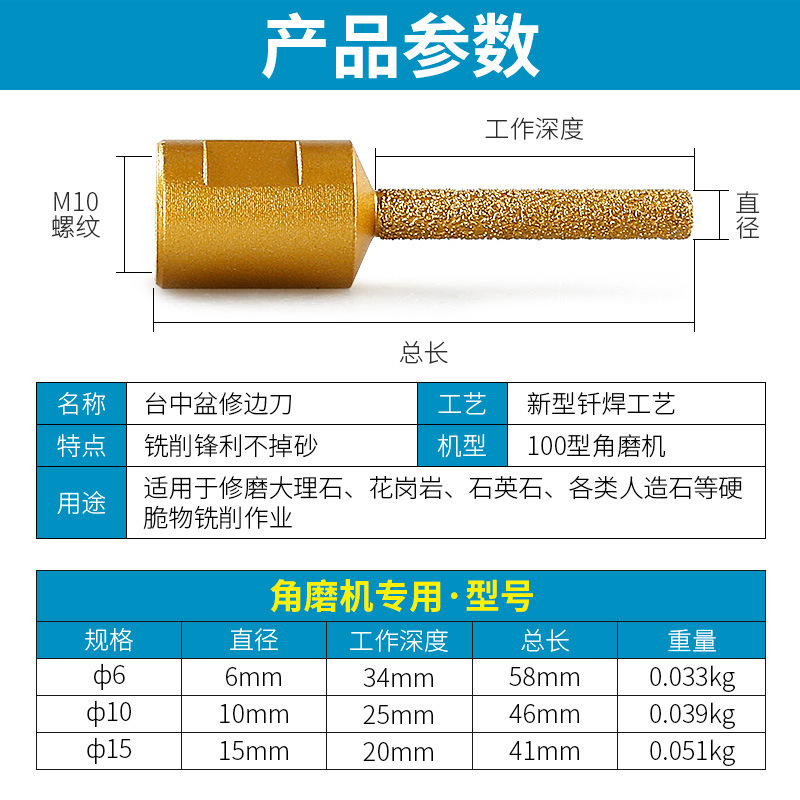 Taichung basin trimming knife, milling cutter, bottom cleaning knife, slotting tool, quartz stone tile Angle grinder, grinding head, straight seam knife details Picture