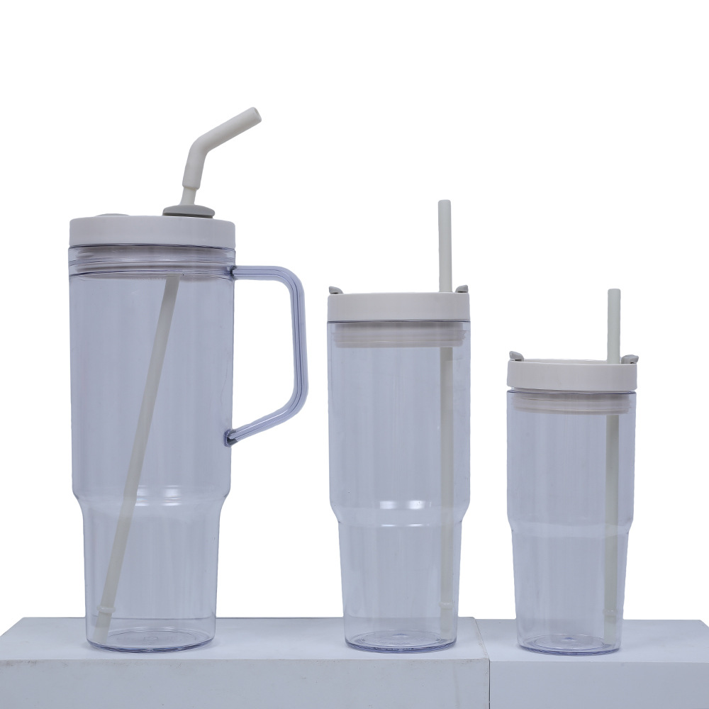 Cross-border factory direct supply, three-piece set with plastic cup, car cup with handle, water cup with straw, large capacity, high appearance level Item Picture