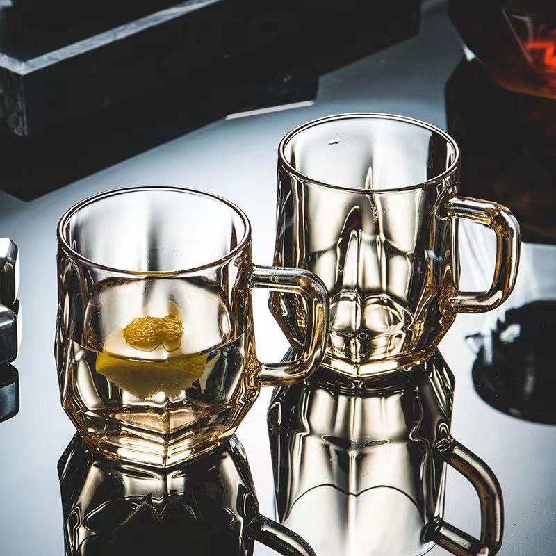 Glass water cups, household InS-style glass cups with handles, light luxury heat-resistant coffee cups, glass cup gifts wholesale details Picture