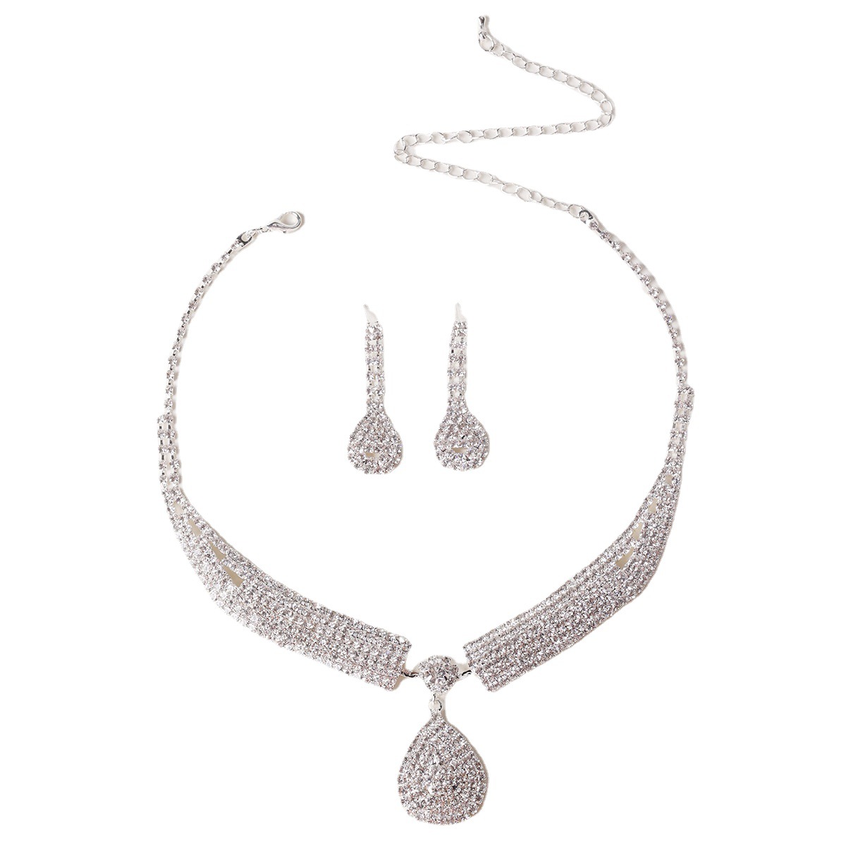 New fashionable sparkling diamond pearl elegant Luxury Bride Set Accessories Necklace Earrings Two-piece Set N2854 Item Picture
