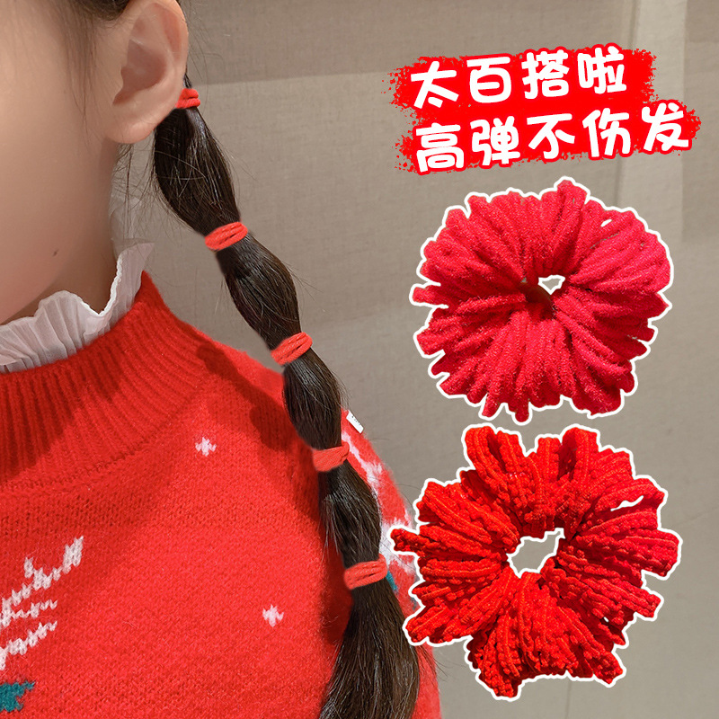 Children's rubber bands, Chinese red hair ties, girls and babies can tie their hair without damaging it, New Year hair bands, New Year hair accessories and headwear details Picture