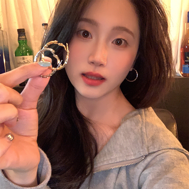 Simple and delicate silver circle earrings for women, a new bestseller in 2025, with a high-end feel. The ear loops and ear rings are niche design earrings details Picture