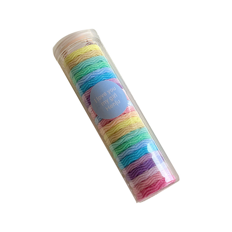 The hair band is practical and durable. It is a children's hair tie in a box that won't damage hair. It is a basic color elastic ponytail hair tie Item Picture