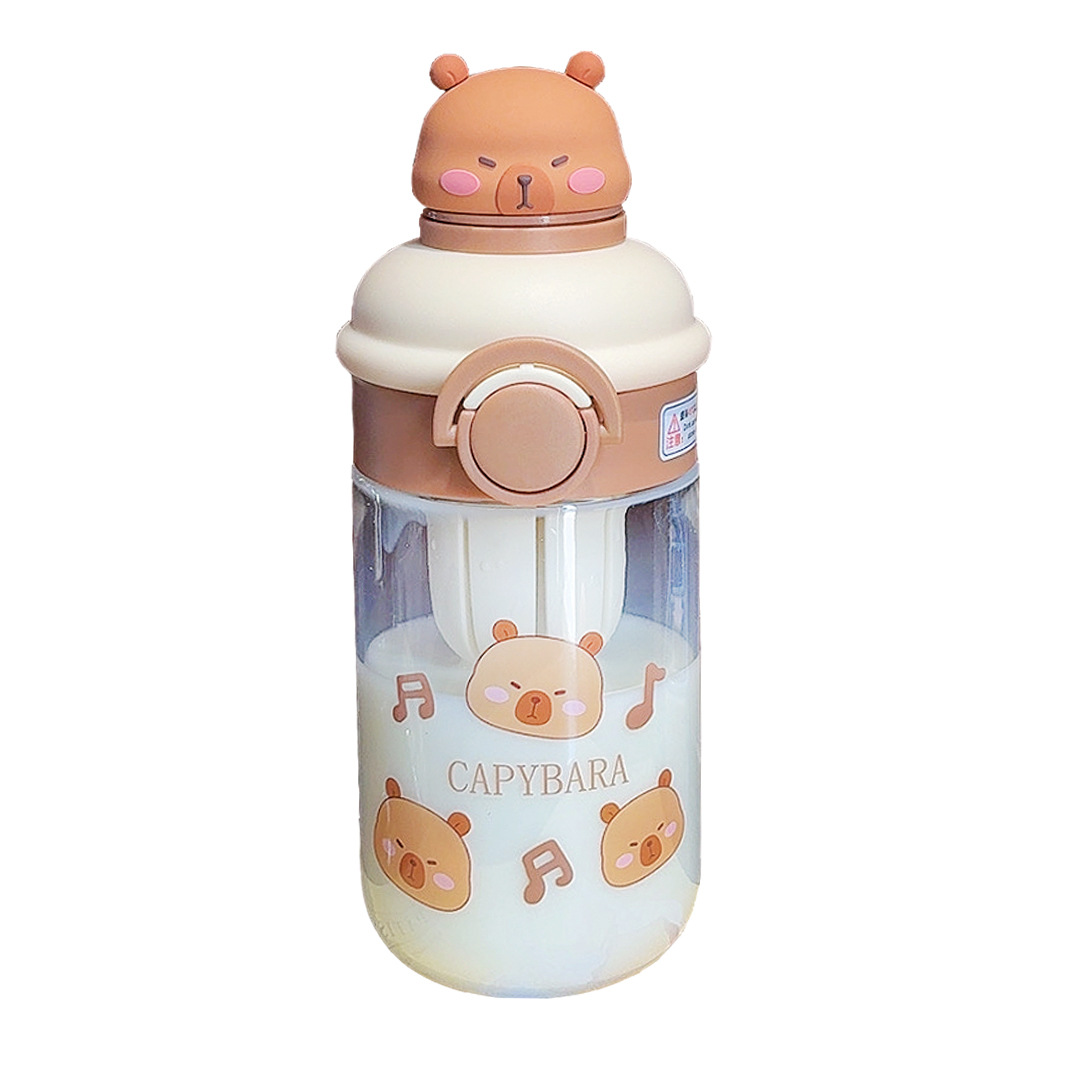 Cute Capibara water cup, high appearance level cartoon student double-drinking straw cup, portable tea-making anti-drop plastic cup Item Picture