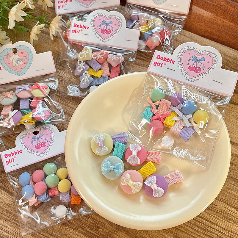 Dopamine candy-colored hair clips, fully wrapped fabric buttons, duckbill clips, bow, side clips of girls' bangs, hair accessories details Picture
