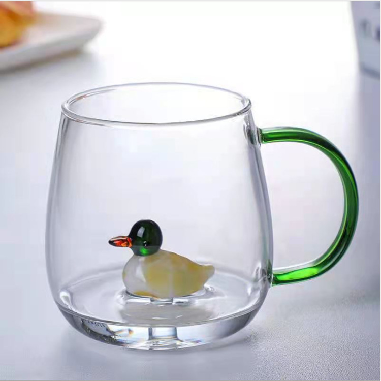 High borosilicate glass cup, cartoon cup with animal and plant shapes, cup that can withstand cold and heat, cute water cup, 400ML wish cup Application Scenario
