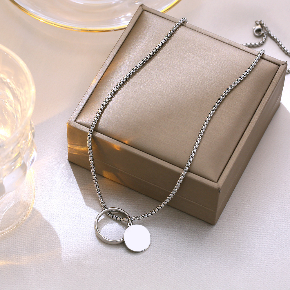 Stainless steel pearl chain ring military brand necklace, simple, cool, hip-hop long chain, non-fading accessory details Picture