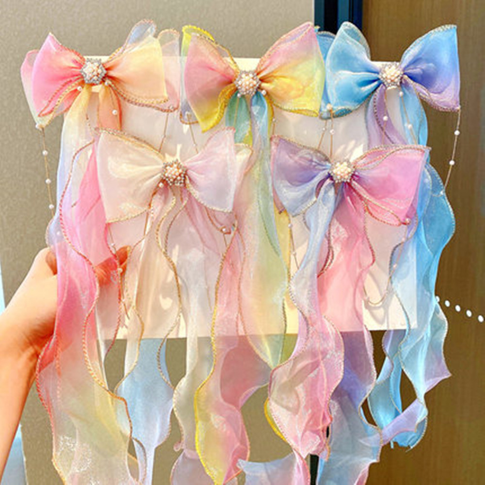 Children's hair bands, girls' colorful bow braids, little girls' princess long ribbon hair clips, summer girls' hair accessories Specification drawing