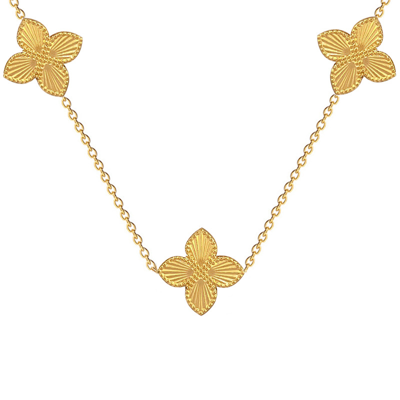 【 All-titanium Steel 】 Laser clover style, minimalist style, real gold women's ins collarbone necklace inside the furnace Item Picture