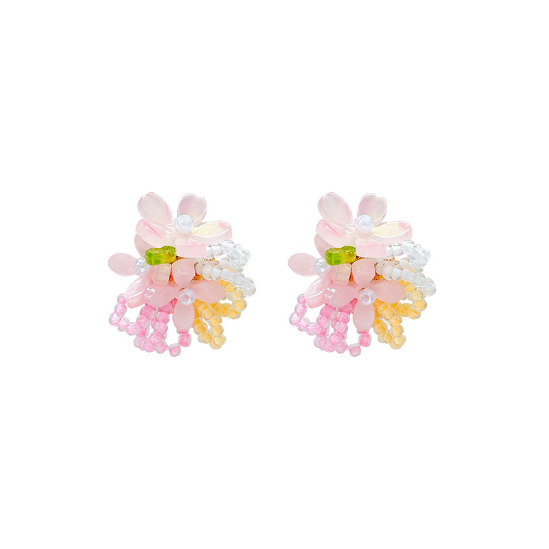 Dopamine beaded romantic flower cluster earrings, summer colorful seaside vacation style niche earrings, forest-themed elegant earrings Item Picture