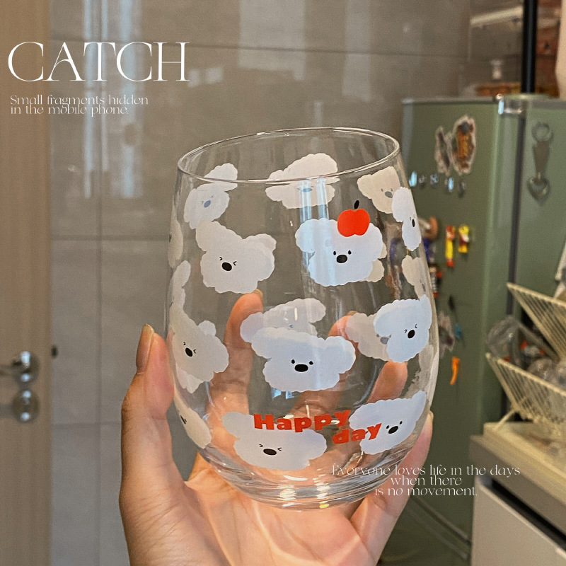 ins cute puppy apple glass cup, cartoon koala bear, big-bellied cup, milk cup, large capacity, heat-resistant details Picture