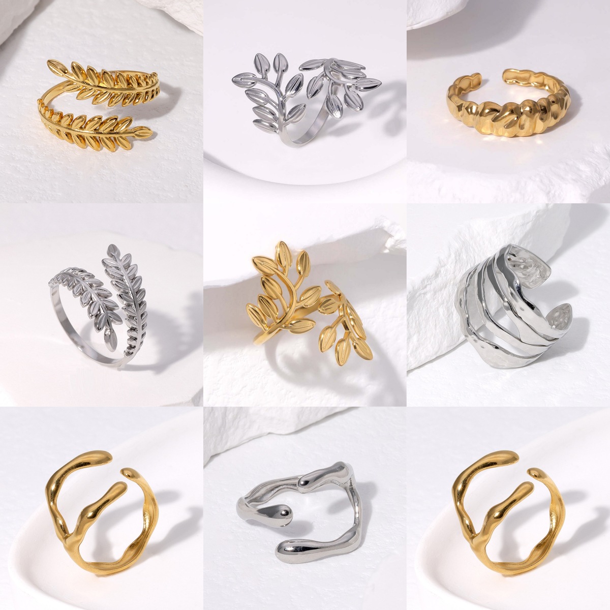 Yiwu manufacturer titanium steel joint ring for women, no color fading, geometric hollowed-out, European and American ins trend cross-border exclusive, hot-selling style full figure