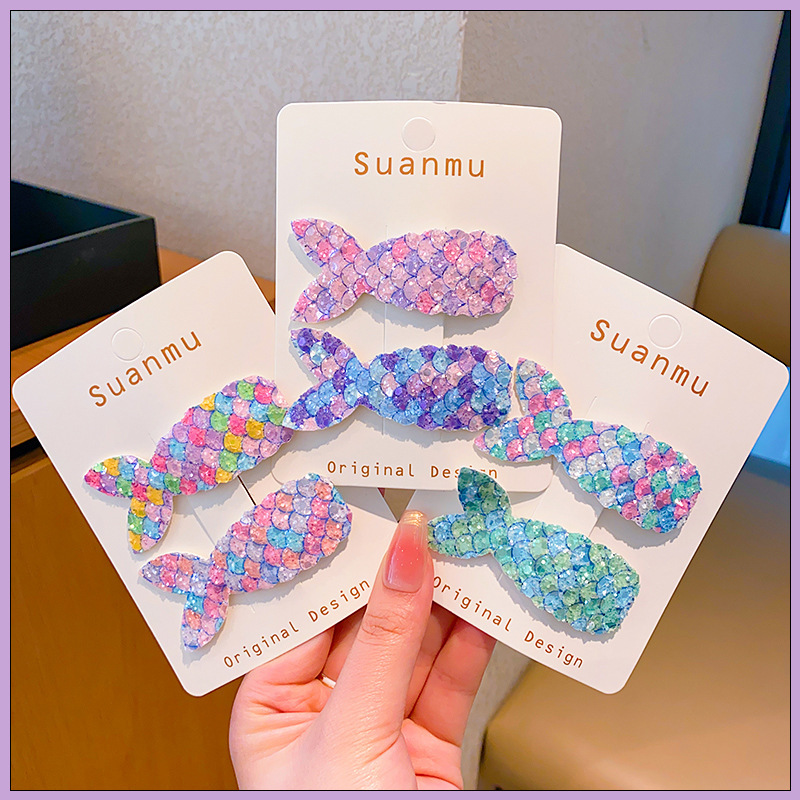 Korean children's bangs clips, cute mermaid tail hair clips, sequined BB clips, baby hair accessories, princess broken hair clips, girls Application Scenario