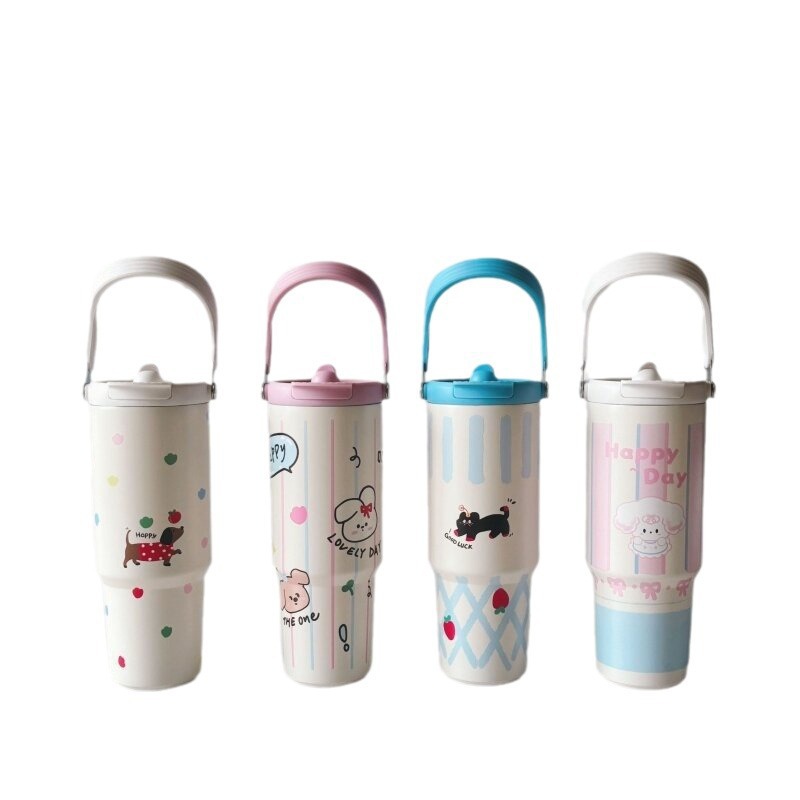 Best-selling cartoon animal straw cup, high appearance level ice king cup, outdoor portable coffee insulated cup, women's large-capacity water cup Item Picture