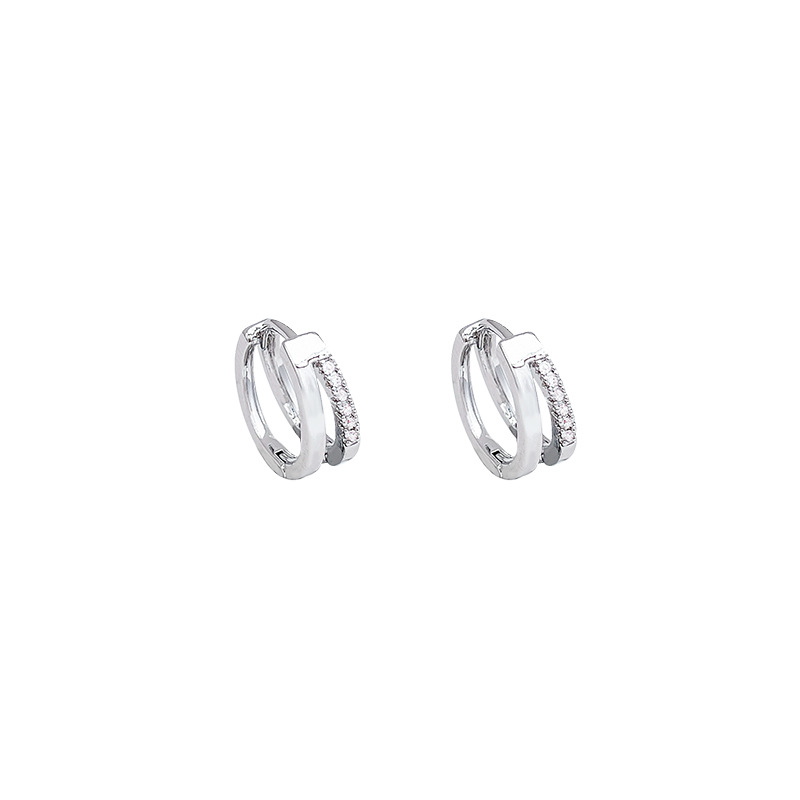 High-end full-diamond double-layer C-ring ear studs, a unique and cool female style, and a Korean hot girl's best-selling ear accessory Item Picture