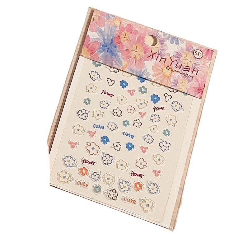 Embossed 5D three-dimensional new color children's nail stickers, girls' nail art stickers, cute expressions, childlike fun graffiti decals Item Picture