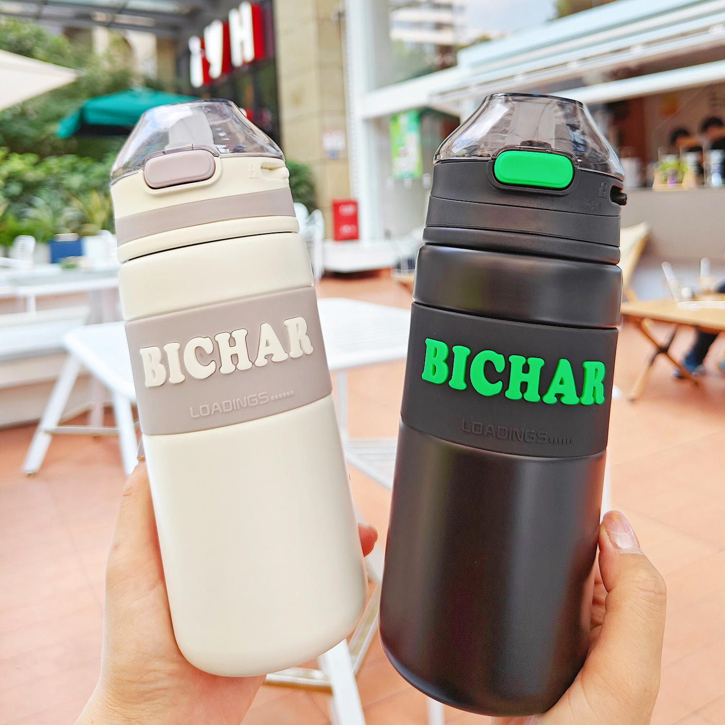 Simple couple insulated cups, fashionable and trendy student straw cups, outdoor portable sports pop-up lid stainless steel cups full figure